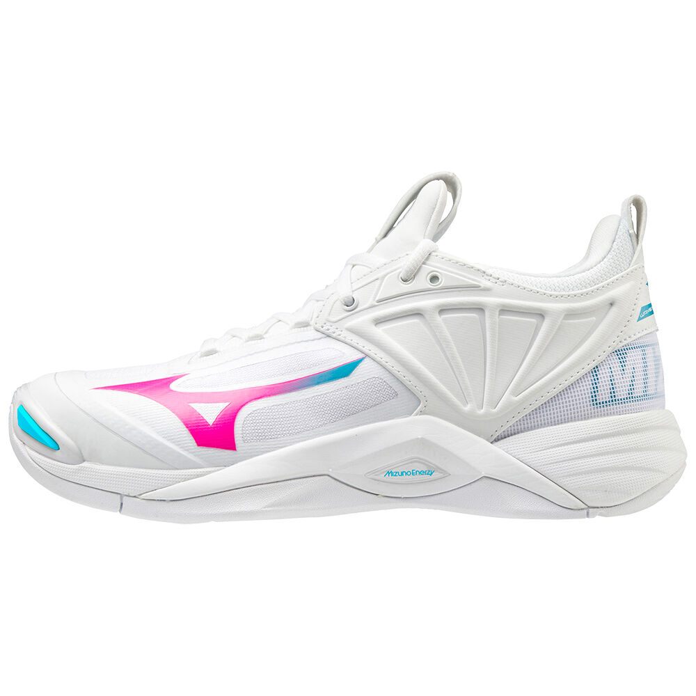 Womens Mizuno Wave Momentum 2 Volleyball Shoes White/Pink/Blue Turquoise Philippines (ZWNBGT378)